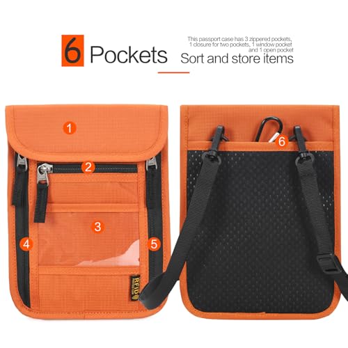 Neck Wallet Lightweight RFID Blocking Waterproof Travel Pouch Passport Wallets for Women Men - color: B-Orange