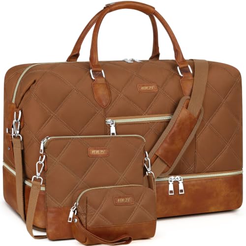 ITIEZY Weekender Bag for Women 21.5" Travel Duffel Large Carry On Bag 3PCS - color: 8c-Brown