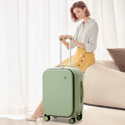 mixi Luggage Suitcase with Spinner Wheels, 24'' Checked Travel Luggage Aluminum Frame PC Hardside with TSA Lock & Cover - Avocado Green - color: Avocado Green, size: 24-inch
