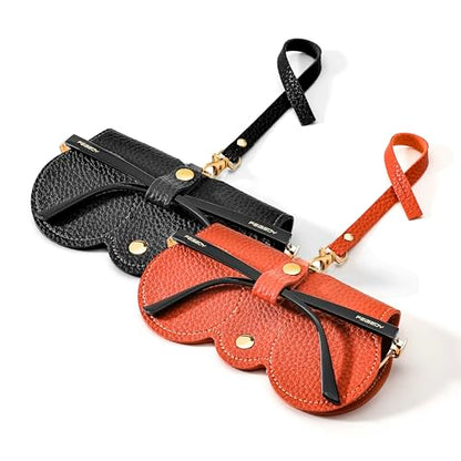 FEISEDY 2Pack Soft Leather Sunglass Bag, Portable Holder Eyeglasses Case - color: Black + Orange