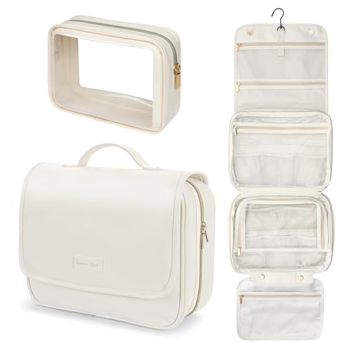 PACKISM Hanging Travel Toiletry Bag - with Clear Makeup Bag, Large Beige