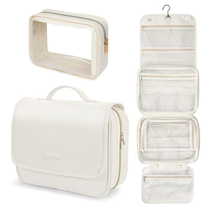 PACKISM Hanging Travel Toiletry Bag - with Clear Makeup Bag, Large Beige