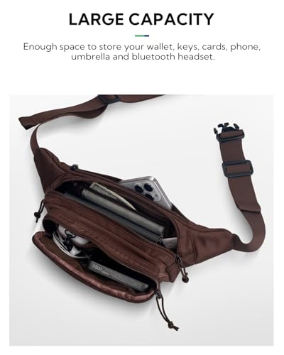 WATERFLY Fanny Pack Waist Bag: 2.5L Large 5 Zipper Pockets for Women Men - color: Brown