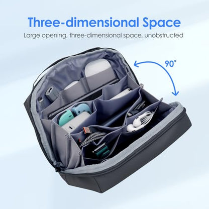 LENTION Premium Waterproof Electronics Organizer Travel Bag with Handle | Large Multi-Compartment Carry Case Fits Tablet, Chargers, Cables, Airpods & Hard Drives to Organize Small Tech Accessories - color: Black