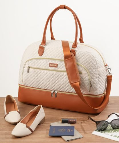 Weekender Bags for Women, Large Travel Duffel Bag Carry on Overnight Bag with Shoe Compartment and Toiletry Bag for Travel Business Gym Hospital, Beige Brown - color: Beige Brown