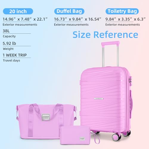 LARVENDER Carry On Luggage 22x14x9 Airline Approved, Suitcases with Wheels - color: Neon Pink, size: 3 Piece Set (20/DB/TB)