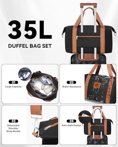 Somago Luggage Sets 5 Piece Hardside 20"/24"/28" with Duffle Toiletry Pouch - color: Black, size: 5 Piece Set