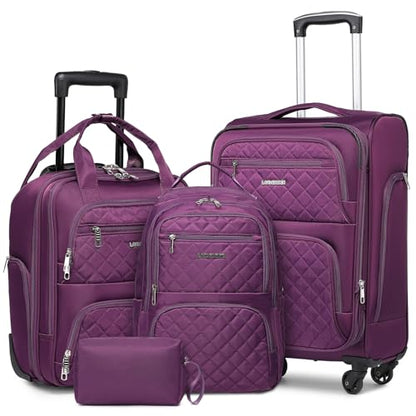 LARVENDER Softside Carry On Luggage 4 Piece, Expandable Carry On Luggage 22x14x9 Airline Approved Underseat Suitcase with Spinner Wheels TSA Lock, Purple (16/20/BP/TB) - color: Purple