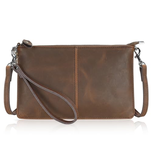 befen Genuine Leather Small Crossbody Bags for Women Wristlet Wallet Purses - color: Crazy Horse Leather - Brown