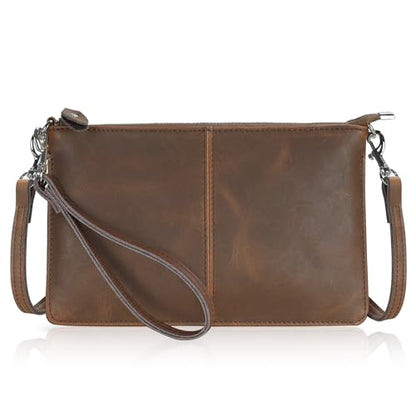 befen Genuine Leather Small Crossbody Bags for Women Wristlet Wallet Purses - color: Crazy Horse Leather - Brown