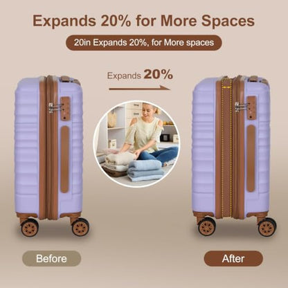 Romswi Expandable 22x14x9 Airline Approved 21" Carry On Luggage Set,Hardside 3PCS Carry On Suitcase Set ABS+PC Suitcase with Duffel Bags, Dual Spinner Wheels TSA Lock Purple - color: Purple