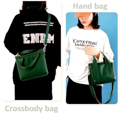 Small Tote Bag with Zipper, 2024 Canvas Multi-Pocket Crossbody Bag Shoulder Bag Satchel Hobo Bag Messenger Bag - color: Dark Green, size: Large