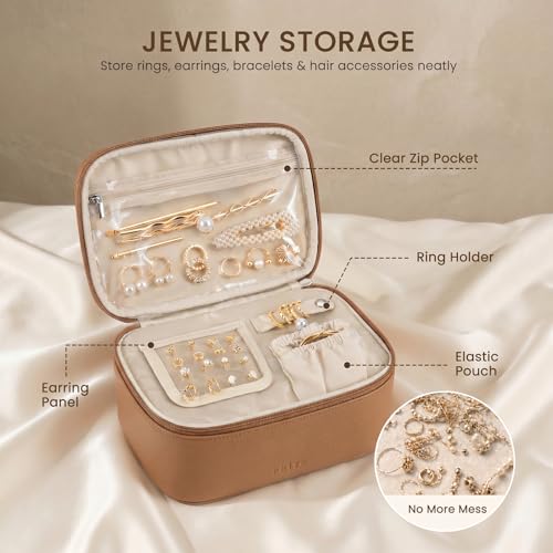 Prite 2 Pcs Makeup Bag Set Travel Cosmetic Case with Clear Toiletry Bag - color: Brown