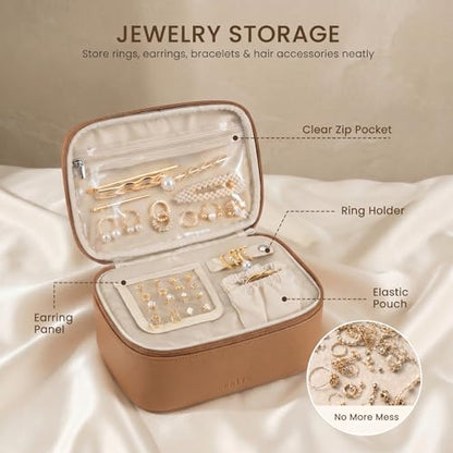 Prite 2 Pcs Makeup Bag Set Travel Cosmetic Case with Clear Toiletry Bag - color: Brown