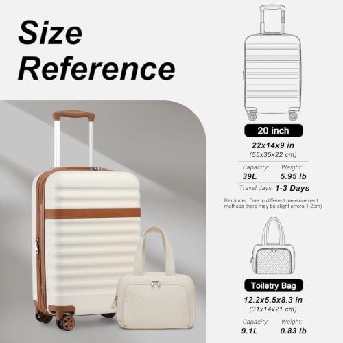 Kono 2-Piece Set 20in+Toilet bag Carry-On Hardshell TSA Lock White - color: Cream White, size: 2-piece set (DB/20")
