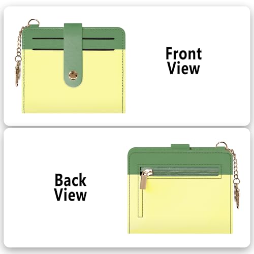 Airkit Small Wallet Women RFID, PU Leather Card Holder with Keychain - color: Light Yellow & Matcha Green