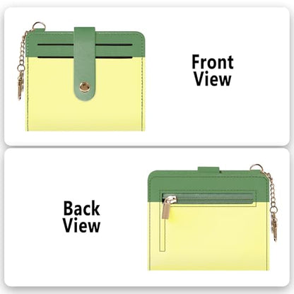 Airkit Small Wallet Women RFID, PU Leather Card Holder with Keychain - color: Light Yellow & Matcha Green