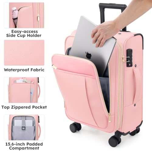 Softside Expandable Carry On Luggage, 20in Carry on Suitcase with Wheels - color: Pink