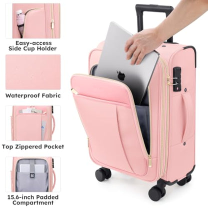 Softside Expandable Carry On Luggage, 20in Carry on Suitcase with Wheels - color: Pink