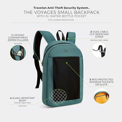 Travelon Anti-Theft The Voyages Small Backpack with XL Water Bottle Pocket - color: Slate Blue