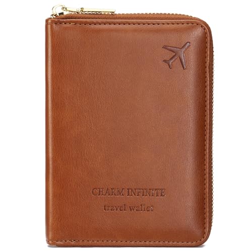 Travel Passport Wallet RFID Blocking Passport Holder-Women and Men with Zippered Ladies Passport Cover - color: H-Light Brown