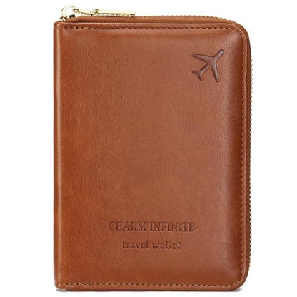 Travel Passport Wallet RFID Blocking Passport Holder-Women and Men with Zippered Ladies Passport Cover - color: H-Light Brown