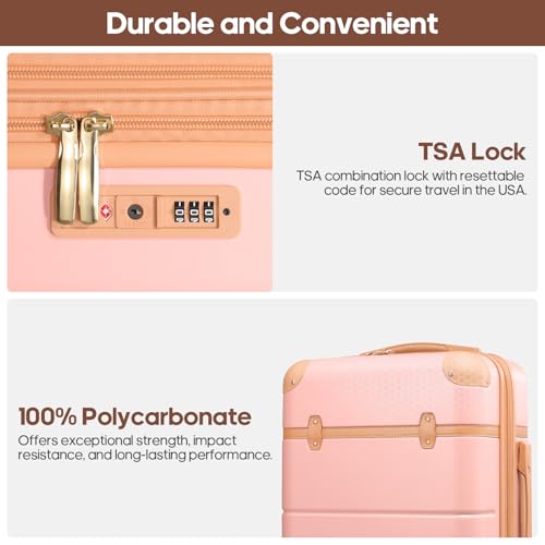 Expandable Carry On Luggage Set, 20In PC Hardside Suitcase with Backpack - color: Pink