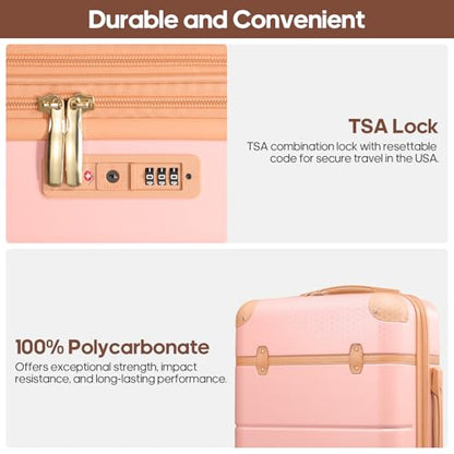 Expandable Carry On Luggage Set, 20In PC Hardside Suitcase with Backpack - color: Pink