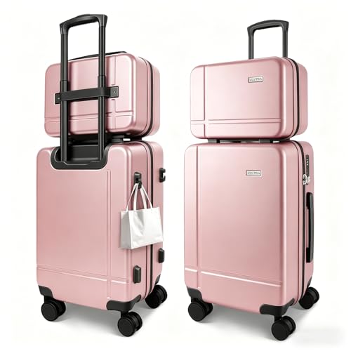 2 Piece Carry on Luggage Set, 14" 20" Hardshell Suitcase with TSA Lock & 360 Silent Spinner Wheels, Durable Lightweight for Business Travel Family Vacation, Airline Approved (Pink) - color: Pink