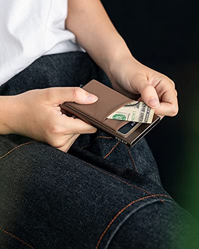 VULKIT Card Holder with Money Pocket Pop Up Wallet RFID Blocking Slim Metal Bank Card Case Holds 5 Cards and Notes - color: Nickle Grey