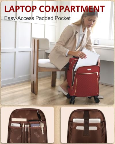 Carry On Luggage 22x14x9 Airline Approved, 20" Softside Suitcase for Travel - color: Red