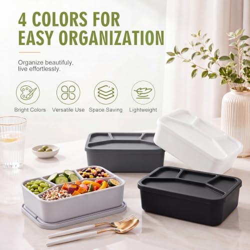 Ziliny 4 Pcs Silicone Bento Box Reusable Lunch Container Smooth Leak Proof Lunch Box Rectangle Bento Boxes for Adult Work Travel Food Meal Compartment Storage (Modern Monochrome) - color: Modern Monochrome