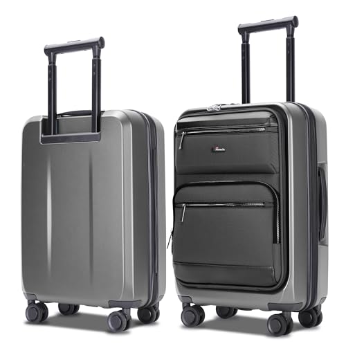 20 Inch Softside Suitcase with Spinner wheels, Carry on Luggage with & USB Port,Hybrid Soft Front & Hard Shell Large Checked Luggage with TSA Lock, Grey - color: Grey, size: 20 Inch