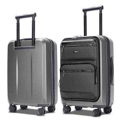 20 Inch Softside Suitcase with Spinner wheels, Carry on Luggage with & USB Port,Hybrid Soft Front & Hard Shell Large Checked Luggage with TSA Lock, Grey - color: Grey, size: 20 Inch