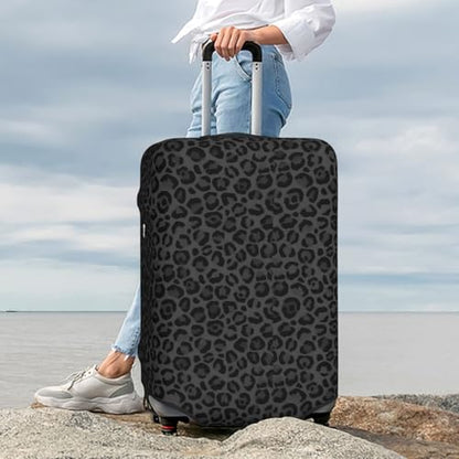 Leopard Print Black Luggage Suitcase Covers (Not Included Suitcase) Elastic Travel Luggage Cover With Zipper Anti-Scratch Travel Suitcase Protective Cover For Kid And Adult L (Fit 25-28 Inch Luggage) - color: Leopard Print Black, size: L (Fit 25-28 Inch L