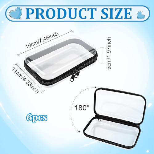 6PCS Clear Hard Shell Zipper Case Plastic Clear Pencil Case Hard Shell Zipper Pouch for Stationery Travel Toiletry Makeup Cosmetics Organizer Storage Box, Black - style: Black