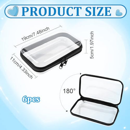 6PCS Clear Hard Shell Zipper Case Plastic Clear Pencil Case Hard Shell Zipper Pouch for Stationery Travel Toiletry Makeup Cosmetics Organizer Storage Box, Black - style: Black