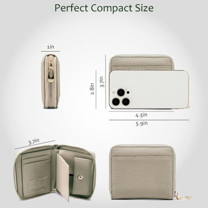 RFID Blocking Small Zip Around Wallet for Women, Slim Minimalist - color: Light Grey