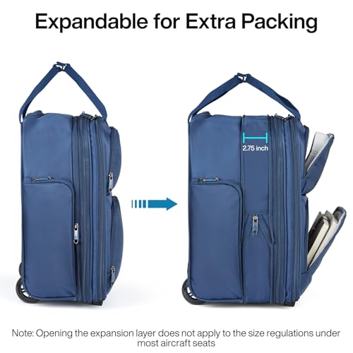 Hanke 16 Inch Expandable Carry on Luggage with 2 Wheels Airline Approved - color: Blue, size: 16 Inch EXT