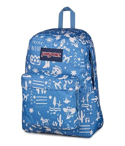 JanSport SuperBreak Plus Backpack - color: Yeehaws/Horses Blue