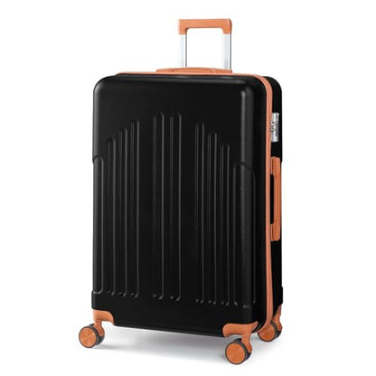 Karl home 28in Checked Luggage, Large Suitcase with Wheels, Black & Brown - color: Black & Brown, size: 28 Inch