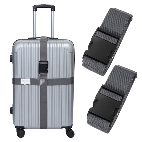 MECCANIXITY Cross Luggage Straps with Quick-Release Buckle Name ID Card Adjustable Suitcase Belt Strap for Suitcase Briefcase Backpack Travel, Gray, Pack of 2 - color: Gray