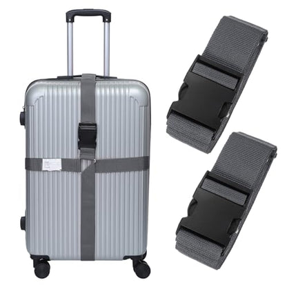 MECCANIXITY Cross Luggage Straps with Quick-Release Buckle Name ID Card Adjustable Suitcase Belt Strap for Suitcase Briefcase Backpack Travel, Gray, Pack of 2 - color: Gray