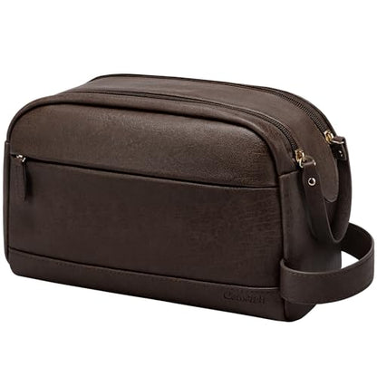 PU Leather Toiletry Bag for Men, Dark Brown - color: Dark Brown, size: Medium