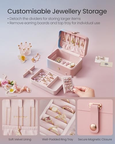 SONGMICS Travel Jewelry Organizer, 2-Layer Portable Jewelry Box Case - color: Pink‑blue Ombre