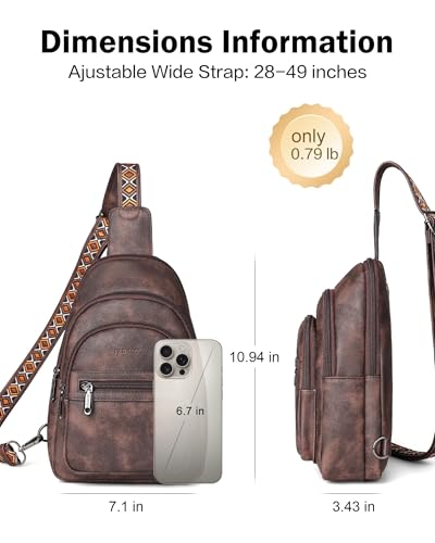 FADEON Sling Bag for Women, Designer Small Crossbody Bags, Adjustable Strap - color: Coffee Brown Retro Style