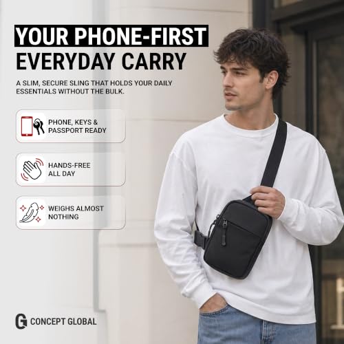 Travel Sling Bag for Men & Women, Anti-Theft RFID Blocking Crossbody Bags - color: Black 2.0 Standard