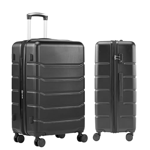 Simple Deluxe 24 Inch Expandable Hardside Carry On with Spinner Wheels & TSA Lock, ABS Hard Shell Lightweight Rolling Luggage Suitcase, Black - color: Black-C, size: 24 inch