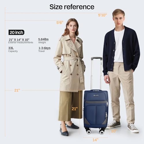 20" Carry-On Luggage,Softside Suitcase w/LOCK,Expandable - color: Navy-Grey, size: Carry-On 20-Inch