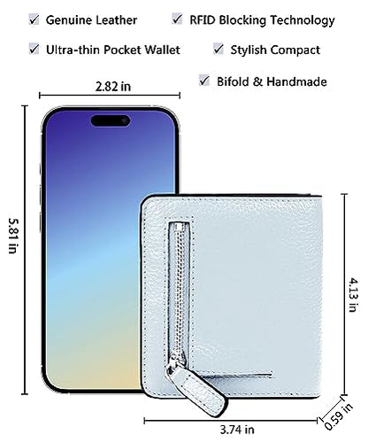 Small Leather Wallet for Women, Ladies Credit Card Holder RFID Blocking Women's Mini Bifold Pocket Purse - color: Grayish White Rfid Blocking